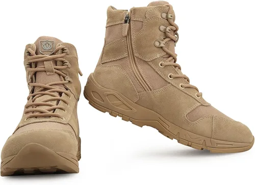Vista 7 de QUNLON Botas tácticas militares para hombre, botas de combate transpirables, botas de trabajo militares de 8 pulgadas, con cremallera lateral, botas