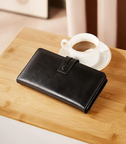 Vista 7 de BOSTANTEN Carteras de cuero para mujer con bloqueo RFID de gran capacidad, tarjetero triple para mujer