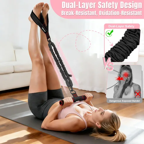 Vista 4 de Upgraded Multifunction Pedal Resistance Band with Handle, 3 Tube Adjustable Resistance Bands for Abdomen, Waist, Arm, Core/ABS, Leg Workout - Sit Up