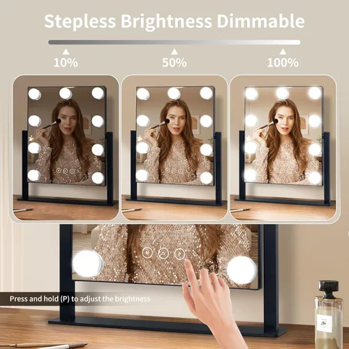 Vista 3 de Espejo de tocador con luces, espejo de maquillaje con luces con 9 bombillas LED regulables, 3 modos de iluminación de color desmontables, espejo