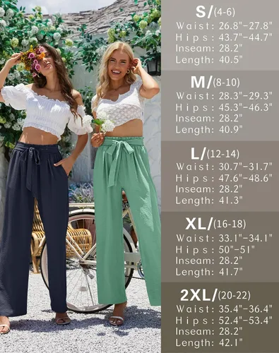 Vista 5 de TARSE Pantalones de vestir para mujer, cintura alta, pierna ancha, pantalones de descanso, pantalones casuales de trabajo con bolsillos