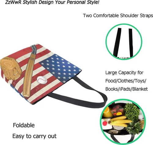 Vista 2 de ZzWwR Elegante bolsa de hombro extragrande con estampado para viajes a la playa, fin de semana, gimnasio, compras de comestibles.., Bandera