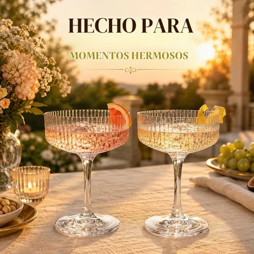 Vista 3 de Copas de Martini, Champán y Cóctel Vintage Art Deco Acrílico a Prueba de Rompimiento Set de 2 Torre de Champán Estilo Art Deco - Copas Onduladas