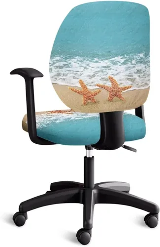 Vista 2 de Talayituse - Funda para silla de oficina o computadora con estampado de estrellas de playa, funda de asiento dividida elástica, extraíble y lavable