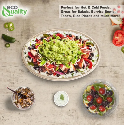 Vista 6 de Cuencos ovalados de papel compostable desechables de 32 onzas para burrito resistentes, ecológicos, cuencos ovalados de bagazo natural sin