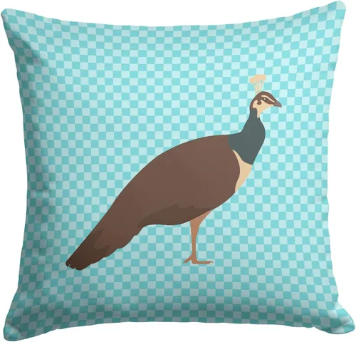 Vista 208 de Caroline's Treasures BB8163PW1414 Beltsville - Almohada decorativa de tela a cuadros pequeños, color blanco, pavo y gallina azul, lavable a máquina