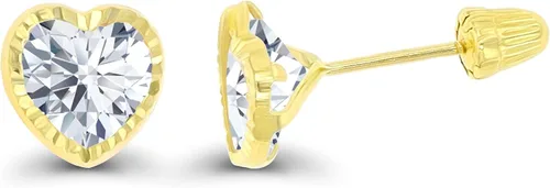 Vista 2 de Pendientes de tuerca de oro macizo de 14 quilates, hipoalergénicos de 0.236in, con forma de corazón, bisel pulido, con rosca en la parte trasera