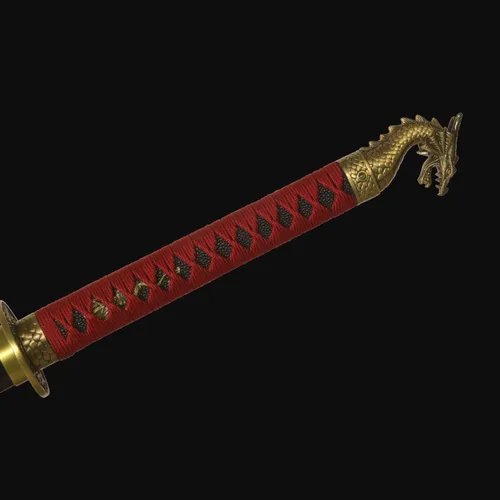 Vista 3 de Espada forjada hecha a mano Samurai Espada Apoyos Katana no afilada Espiga Completa Acero Inoxidable Dragón Rojo/Negro