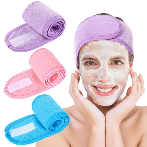 Vista 15 de Whaline Diademas faciales de spa, 3 piezas, diadema de tela de toalla suave y ajustable para lavado de cara, ducha, cubierta facial, yoga