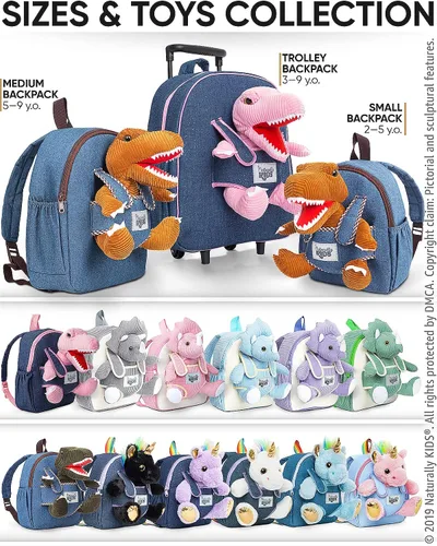 Vista 7 de Naturally KIDS Mochilas - Mochila para niños y niñas con animales de peluche - Regalos para niños y niñas de 3 4 5 años 01 Brown T-rex Mochila