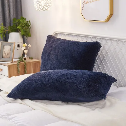 Vista 32 de Juego de 2 fundas de almohada estándar de piel sintética de terciopelo suave, fundas de almohada decorativas con cierre de cremallera