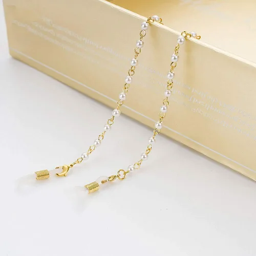 Vista 5 de Cadenas de lentes de perlas para mujer, chapadas en oro de 18 quilates, lentes de sol elegantes, soporte de correa para mujer