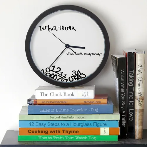 Vista 3 de CafePress Late Anyway - Reloj de pared de 10 pulgadas para sala de estar, cocina u oficina