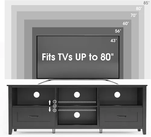 Vista 8 de SAINTCY Soporte de TV negro de 70 pulgadas para televisores de hasta 80 pulgadas, gabinete de TV clásico grande, centro de entretenimiento moderno