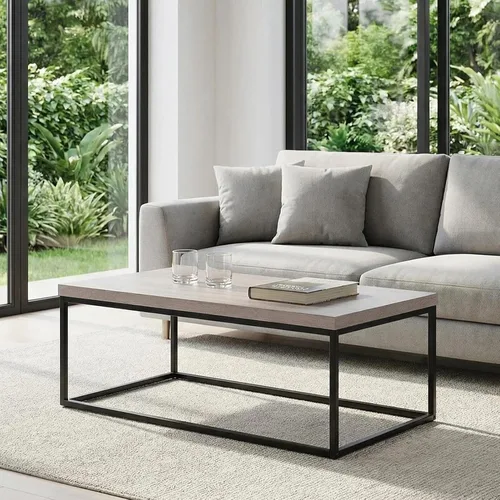 Vista 5 de CENSI - Mesa de centro de roble lavado gris de 47 pulgadas, tamaño grande Extra Thick 1.6" Honey-comb Wood Top, Sturdy Metal Frame, Modern