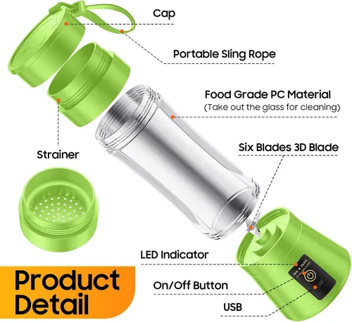 Vista 9 de Licuadora portátil inalámbrica de tamaño personal, mini licuadora para hacer batidos y batidos, taza de viaje sin BPA de 12.8 fl oz, potente traje