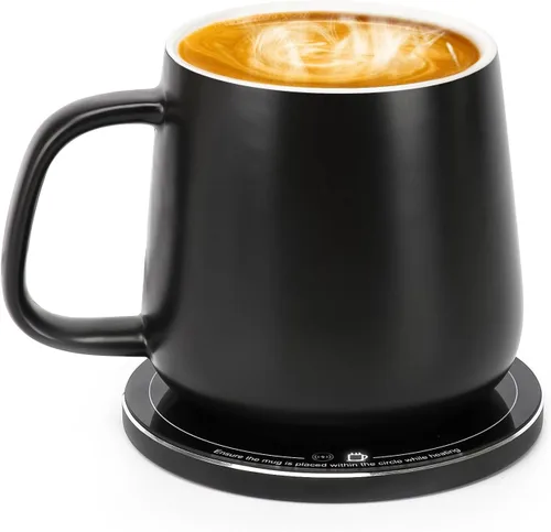 Juego de calentador de taza de café APEKX - Calentador de taza de café inteligente con temperatura constante estable de 131°F, carga inalámbrica de