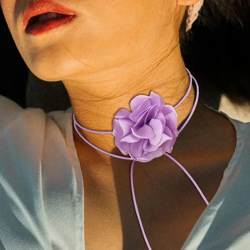 Vista 3 de SAVITA Collares de flores vintage, gargantilla floral bohemia, collar de rosas de tela ajustable para mujeres y niñas, novia, boda, fiesta