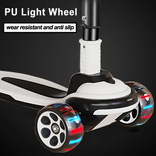 Vista 3 de Patinete plegable para niños de 3 a 12 años, 5 alturas ajustables con 3 ruedas de luz LED, actividades al aire libre para niños y niñas, carga