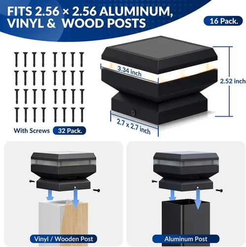 Vista 4 de Egadis Luces solares para postes de 2.56 pulgadas x 2.56 pulgadas, paquete 16