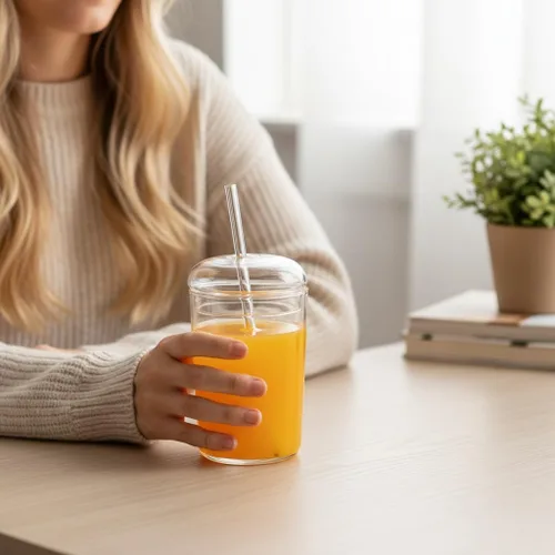 Vista 9 de DOITOOL Vasos de vidrio con tapa y pajilla, taza de café helado transparente de 16 onzas, vaso Matcha reutilizable para jugo de batido, vasos