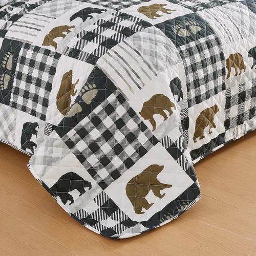 Vista 3 de Market & Place Edredón rústico tamaño individual Juego de 2 piezas de cobija estilo cabaña con funda de almohada Edredón reversible estilo casa