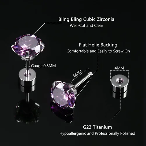 Vista 2 de Jstyle Juego de aretes tipo dormilona de acero de titanio de 0.71 oz, joyería para mujeres y hombres, orejas sensibles, circonita cúbica, trago
