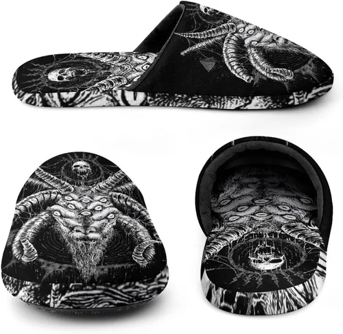Vista 5 de Baphomet Satan Goat - Pantuflas de algodón para hombre, lavables, cálidas, con suela de goma