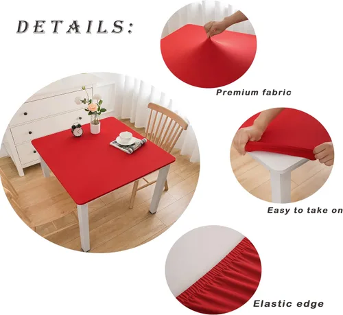 Vista 3 de Wolkemer Mantel Cuadrado Ajustado de Spandex Elástico Rojo Cubierta para Mesa de Cóctel con Borde Elástico Cobertor de Mesa para Comedor Boda Fiesta