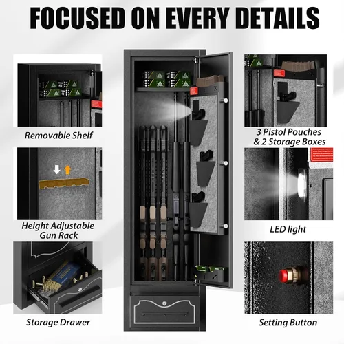 Vista 5 de Zevemomo Cajas Fuertes para Armas, Caja Fuerte para 8 Armas de Fuego para el Hogar, Caja Fuerte para Rifles y Pistolas de Acceso Rápido y Fácil