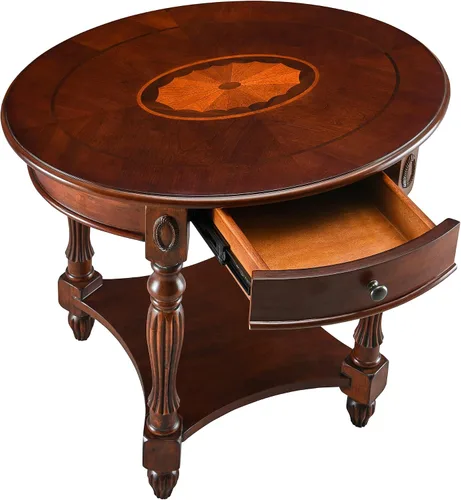 Vista 10 de Mesa auxiliar ovalada con cajón, estante de almacenamiento lateral de madera maciza para sofá, mesa de esquina tradicional para sala de estar