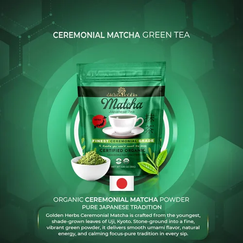 Vista 2 de Golden Herbs Matcha Superior Ceremonial Blend Polvo de té verde de Uji, Kyoto, USDA orgánico, sin gluten, vegano 100% puro sin azúcar, sin aditivos