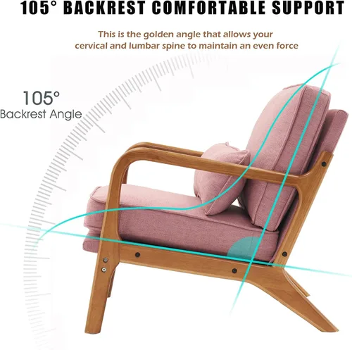 Vista 5 de Silla decorativa para sala de estar, sillón tapizado moderno de mediados de siglo con almohada, sillón de lectura, cómoda silla decorativa