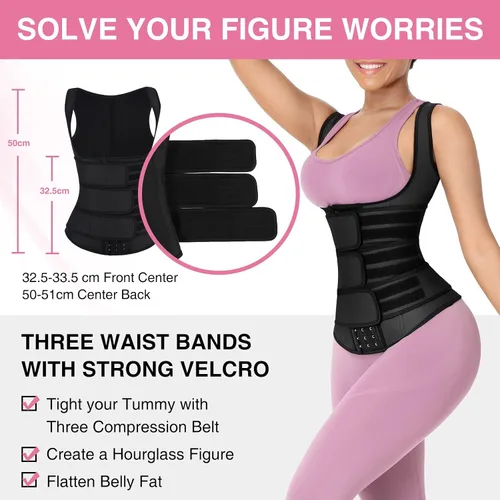 Vista 3 de Lover-Beauty Chaleco de entrenamiento de cintura para mujer, 3 cinturones, cincha de cintura, 9 huesos de acero, faja de entrenamiento, 3 ganchos