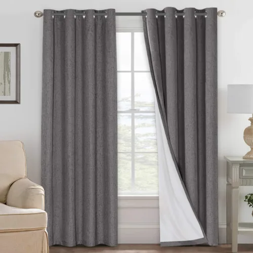 Vista 98 de H.VERSAILTEX Cortinas 100% opacas con aislamiento térmico, texturizadas, de lino, con bloqueo completo de calor y luz, para sala de estar y Negro