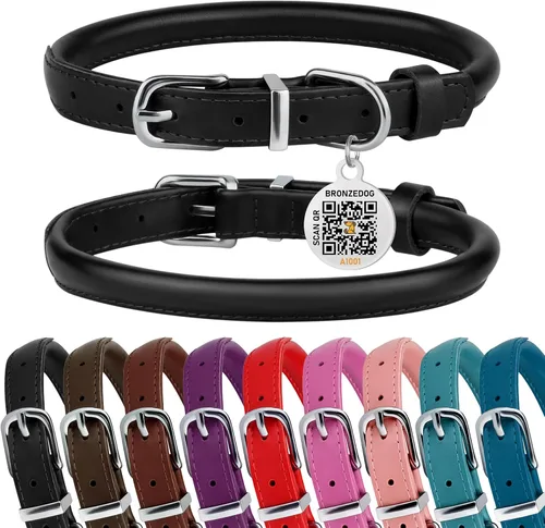 Vista 7 de Collar de perro de cuero enrollado, etiqueta QR, antienredos