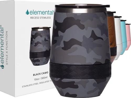 Vista 16 de Elemental Vaso de Vino Recess - Taza de Café de Acero Inoxidable con Triple Pared Aislante para Bebidas Calientes y Frías - Taza Portátil con Tapa