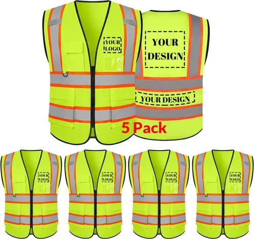 Vista 30 de Chaleco de seguridad reflectante de alta visibilidad con 5 bolsillos y cremallera clase 2 para adultos, unisex, ropa de trabajo de seguridad