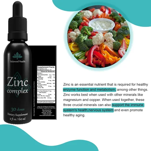 Vista 7 de Complejo de zinc: 30 porciones, 2 onzas, sabor a menta, gotas de sulfato de zinc iónico líquido vegano más minerales traza para apoyo diario