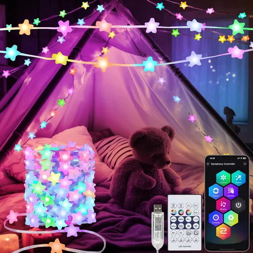 Vista 11 de echosari Cadena de luces con forma de estrella, funciona con pilas, temporizador automático, luces LED de hadas con forma de estrella de 158