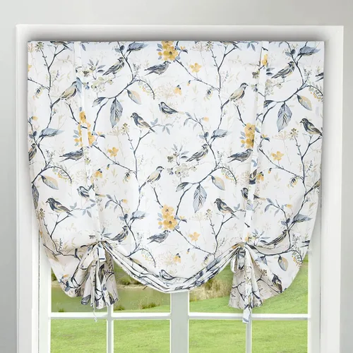 Vista 22 de VOGOL Cenefa de estilo rústico para filtrar la luz, con bolsillo para barra, cortina de cenefa de campo con estampado de pájaros para cocina, 52 x