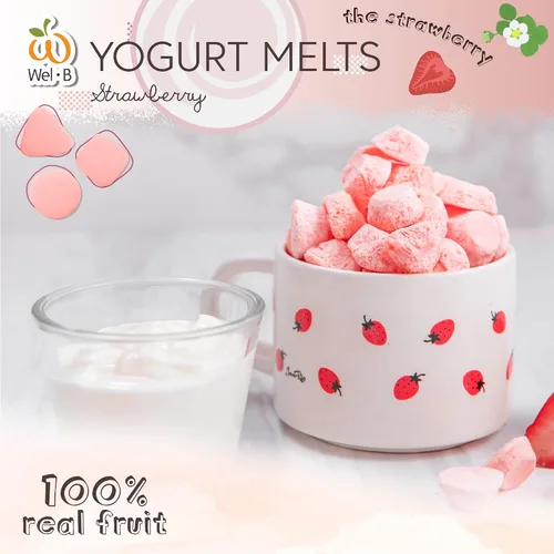 Vista 2 de Wel-B Fruta liofilizada, fresas frescas con yogur liofilizado a chips crujientes, aperitivo saludable para niños y adultos con sabor natural
