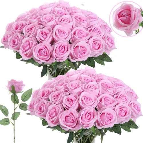 Vista 21 de 12 rosas artificiales de terciopelo sintético para decoración del hogar y boda (rosa perla, negro)