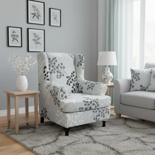 Vista 2 de NILUOH Funda para silla Wingback, 2 piezas, fundas elásticas de elastano para silla con respaldo de ala, funda lavable para sillones con respaldo