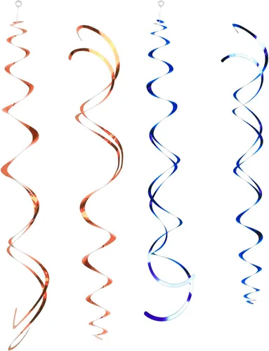 Vista 2 de Paquete de 24 decoraciones de remolinos colgantes de color naranja y azul rey para fiestas, serpentina brillante para cumpleaños, suministros
