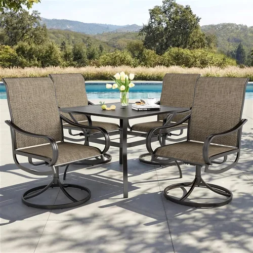 Vista 31 de PHI VILLA Juego de comedor de 5 piezas para patio al aire libre con sillas giratorias (azul) y mesa de comedor de acero de metal de 37 x 37 pulgadas