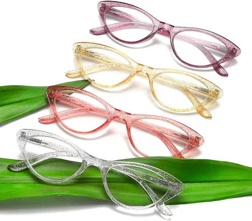 Vista 7 de Paquete de 4 lentes de lectura para mujer, diseño de ojo de gato, bisagras de resorte, lentes de moda para mujer