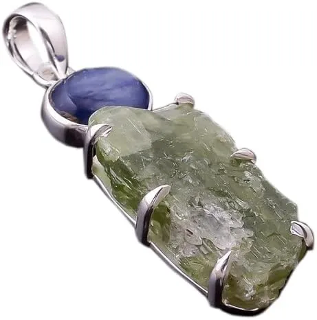 Vista 2 de Colgante de cianita verde menta y cianita azul colgante de plata de ley 925 joyería de cristal de cianita verde y azul natural colgante de piedras