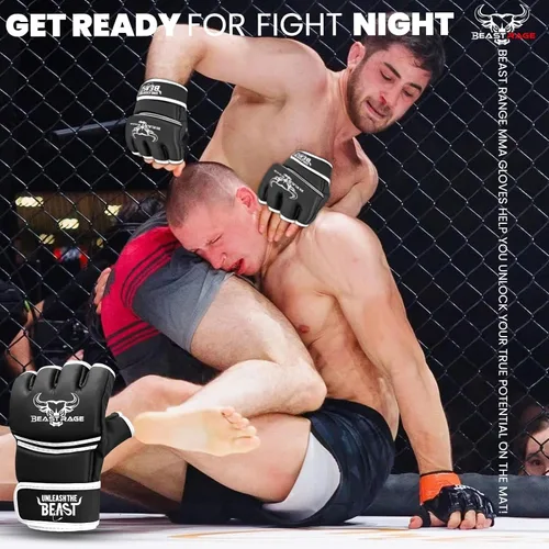 Vista 8 de BEAST RAGE Guantes de artes marciales para hombres y mujeres, guantes de artes marciales para combate, palma ventilada, cuero vegano, lucha