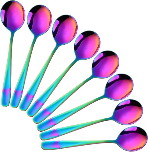 Vista 15 de 8-Piece Stainless Steel Table Spoons, 7 Inch Soup Spoons for Cereal, Dessert, Soup, Coffee & Tea(black）
